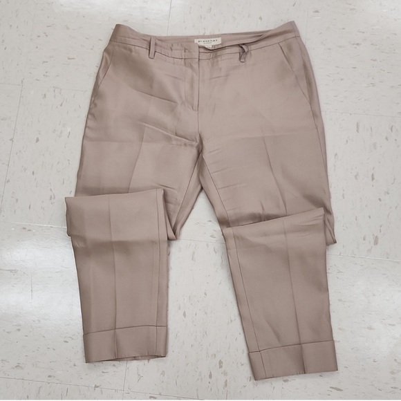Burberry Tan Silk Blend Pants with Cuffed Ankle Trousers | Women's Size 8 - Picture 6 of 6